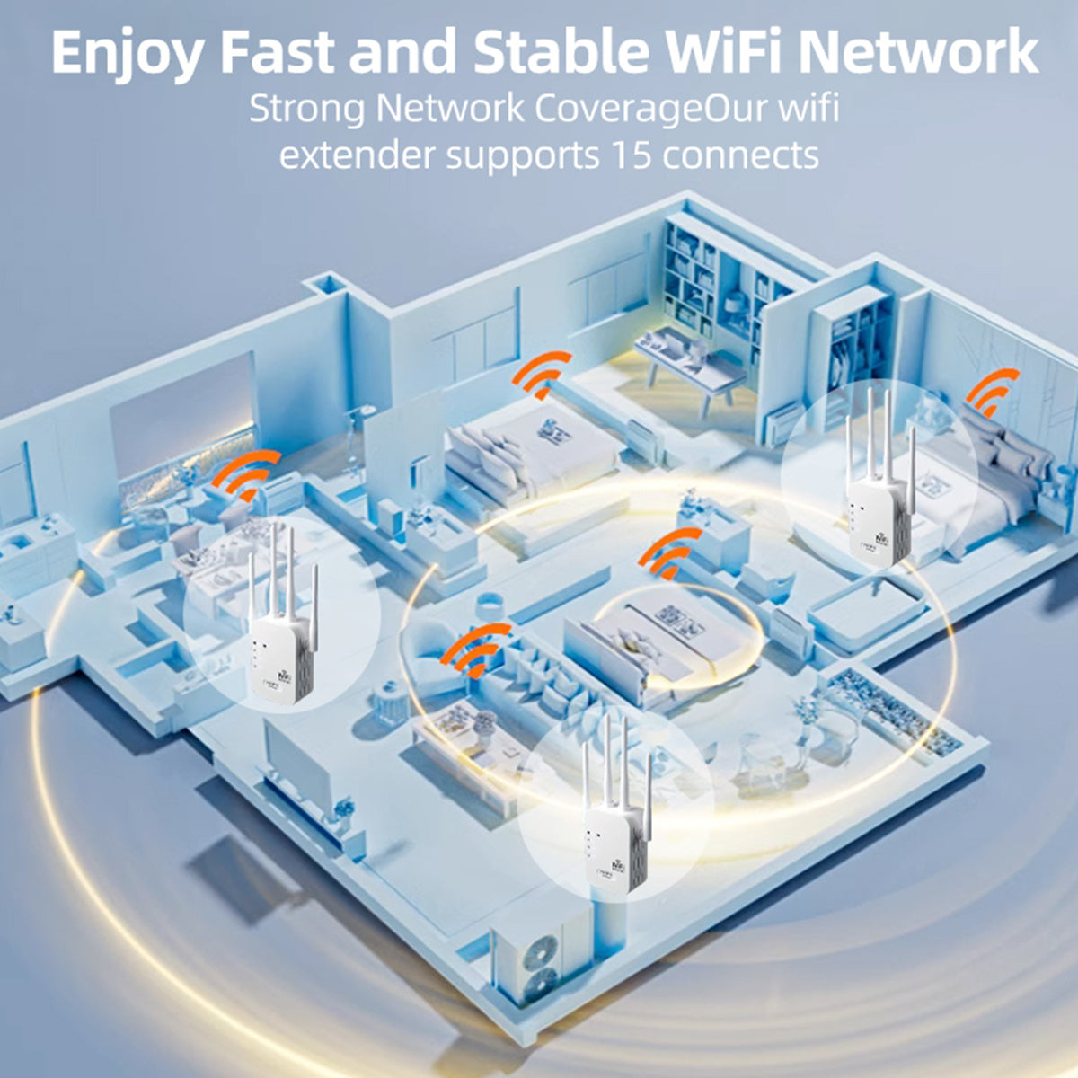 Amplificador de señal Wi-Fi, super fuerte, 1200 Mbps doble banda 2.4 y 5Ghz, extiende hasta 8500 pies cuadrados, Wi-Fi de alta penetración, conecta hasta 35 dispositivos, configuración simple con una sola tecla, 4 antenas omnidireccionales, soporte de pu