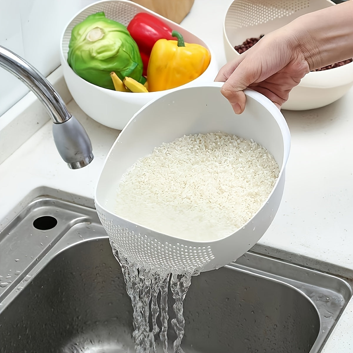 Canasta de Almacenamiento 1pc, Canasta de Lavandería Multifuncional, Cesta de Drenaje de Comida Moderna, Adecuada para Frutas, Verduras, Arroz y Granos, Caja de Almacenamiento y Armario de Cocina, Accesorios de Cocina