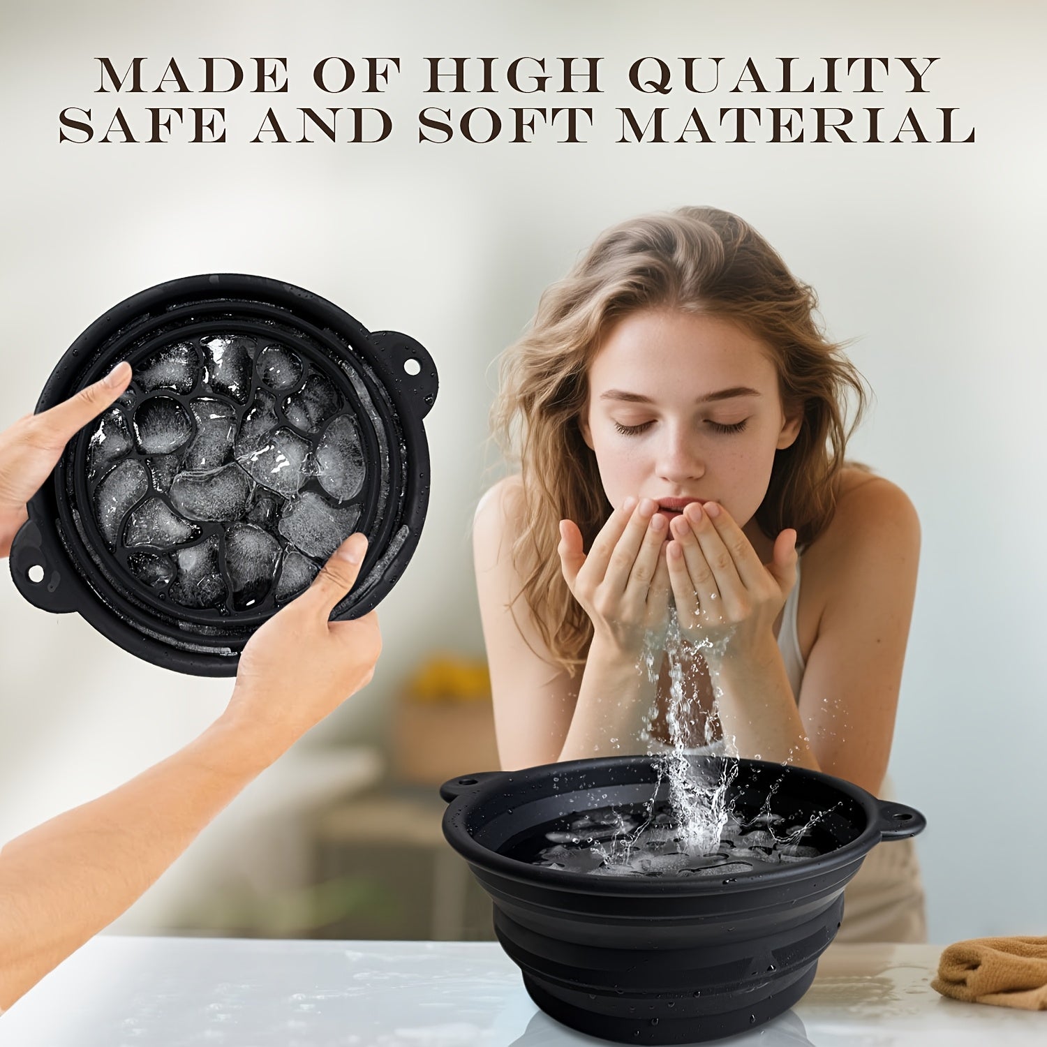 Baño de Hielo Portátil Plegable con Rejilla Desmontable y Borde Ergonómico a 30° - Taza Compacta para Relajación, Ideal para Viajes, Camping y Hogar, Fácil de Limpiar, Perfecto para Rostros en Movimiento