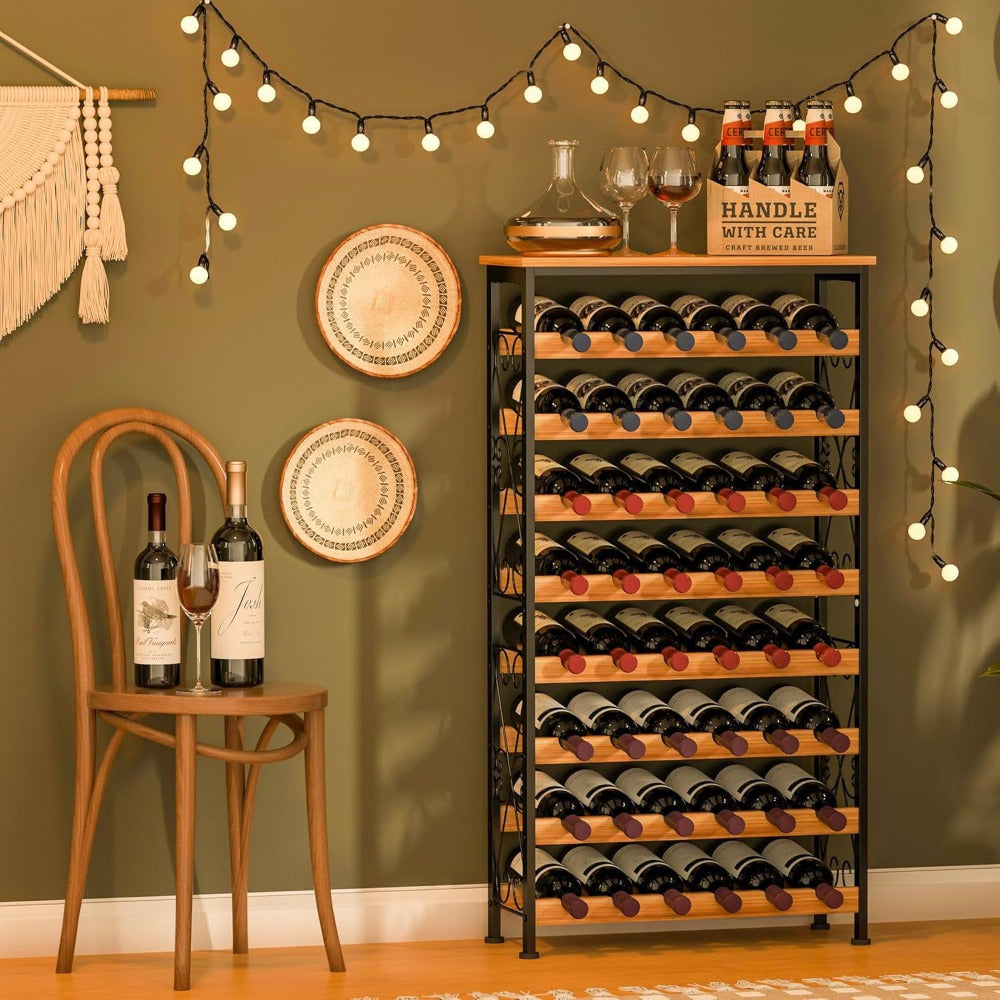 Modelo 2025 Nuevo Estante de Vino Independiente, Soporte para 48 Botellas con Tapa de Madera y 8 Niveles para Cocina o Almacenamiento de Vinos
