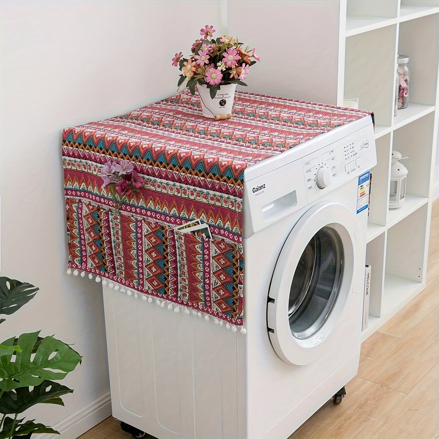 1 pieza, cubierta superior de lavadora y secadora, cubierta superior de lavadora, cubierta de polvo de refrigerador con 6 bolsas de almacenamiento laterales para el hogar y la cocina
