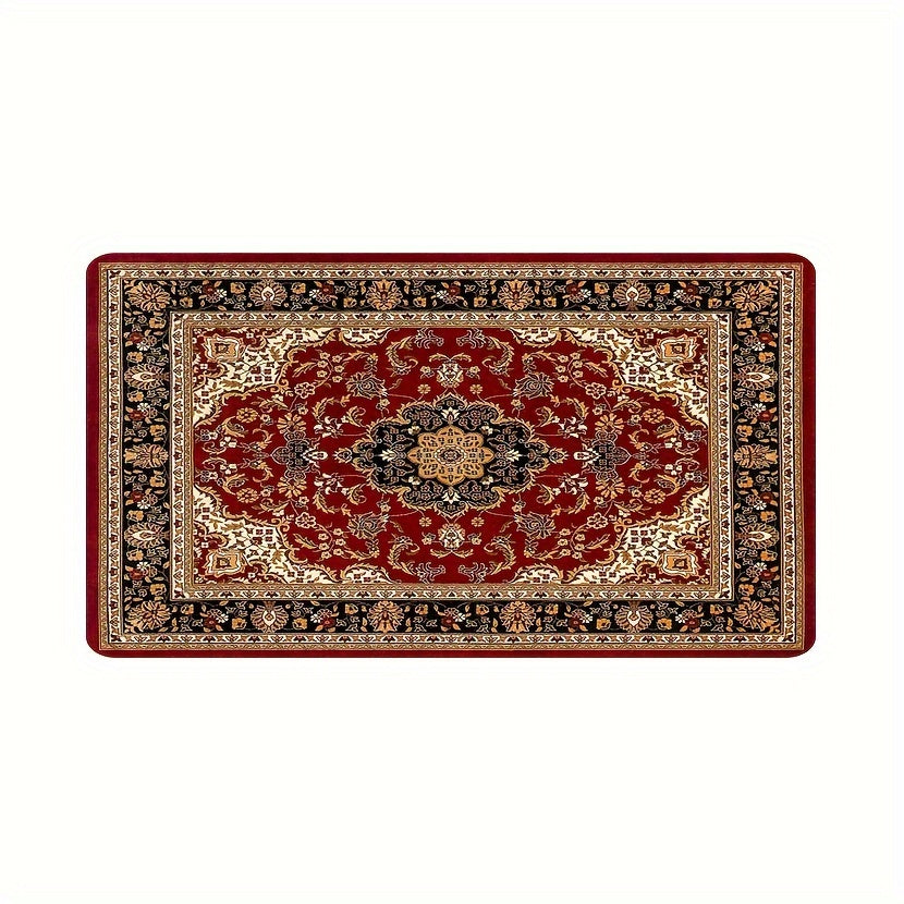 1 Pieza, Alfombra De Suelo Antideslizante De Franela Suave Con Patrón Vintage Rojo Para Cocina Y Baño