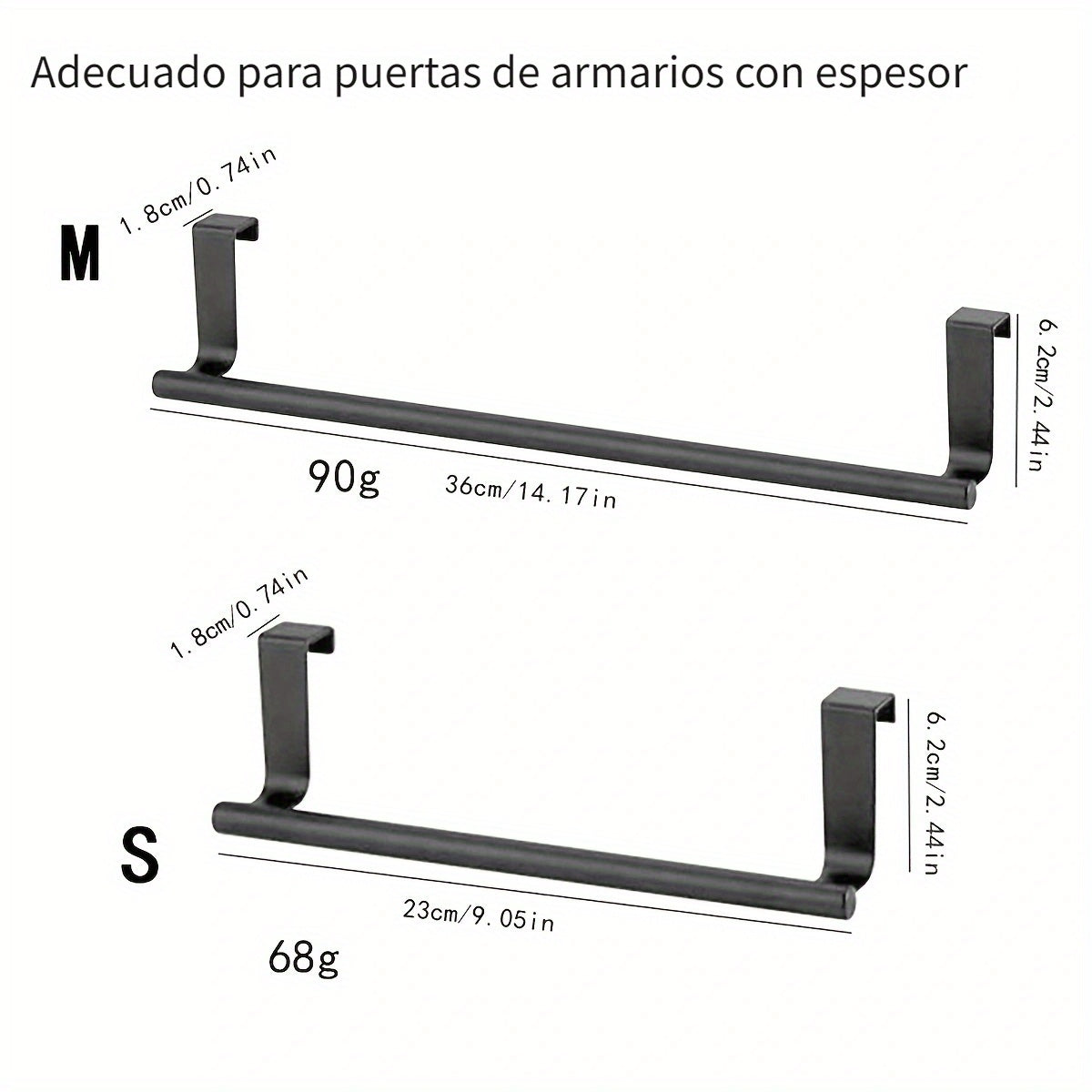 1 pza. Barral de acero inoxidable para toalla, toallero colgante para puerta de baño, accesorios para baño, colgador de paños sin perforaciones para la puerta del gabinete, barra para toalla individual en la parte posterior de la puerta del armario