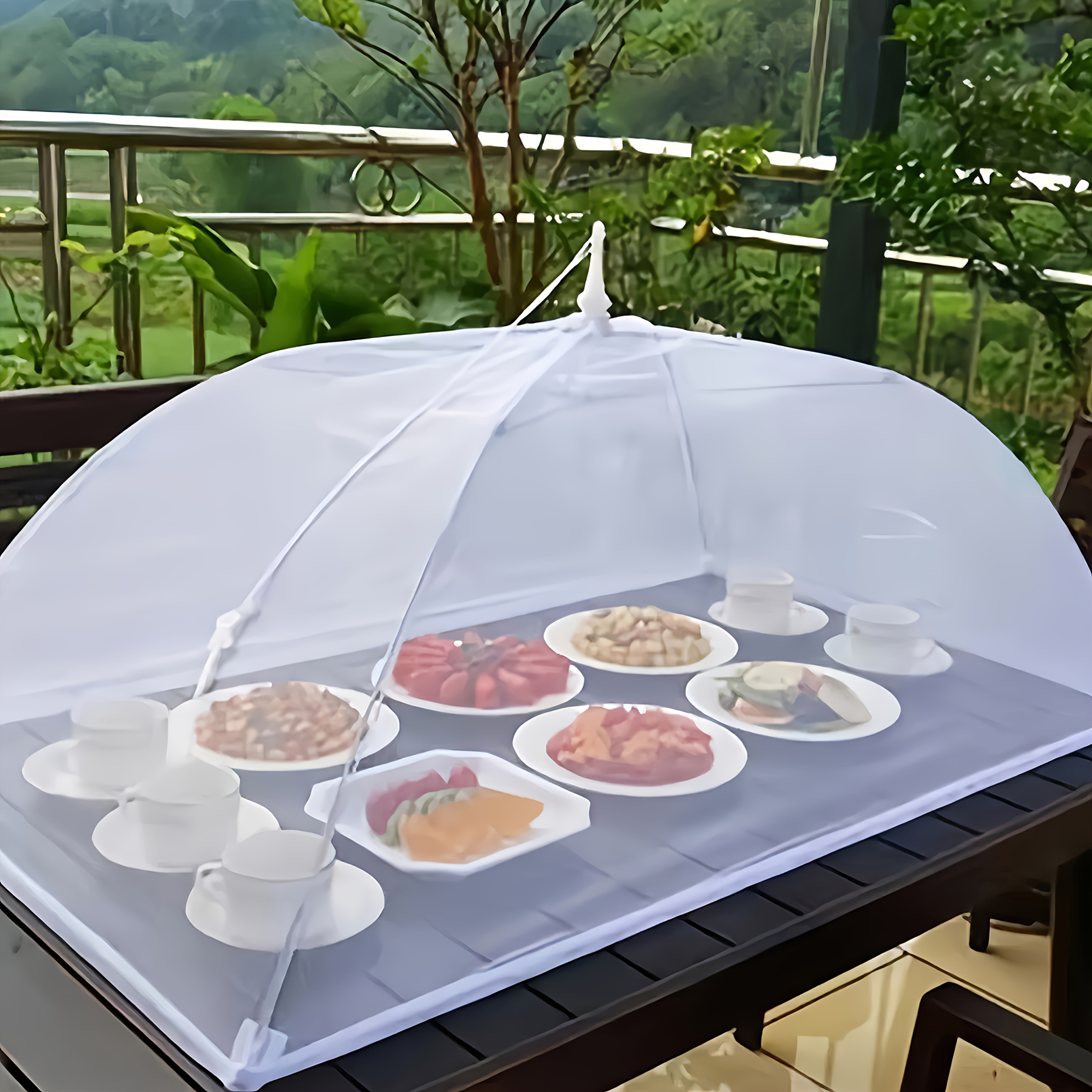 Mosquitero blanco de malla, cubrecomidas grande plegable y lavable con cierre de cordón, ideal para picnics, asados, fiestas y cenas al aire libre, material de poliéster resistente, accesorio para cocina al aire libre, equipo funcional para exteriores, p