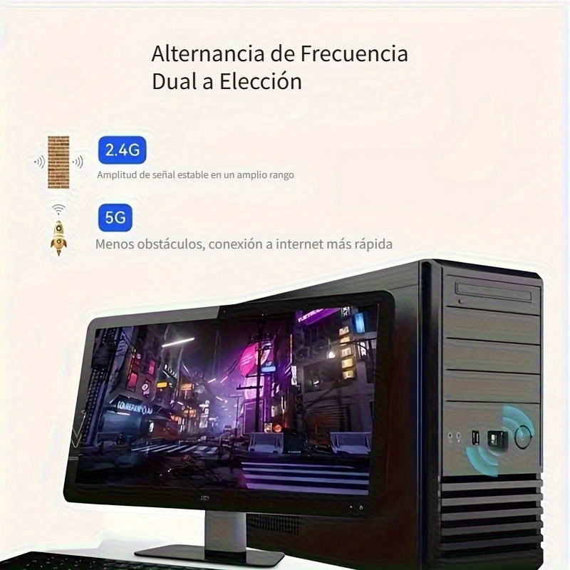 Adaptador sin varillas WiFi de 600Mbps USB 2.4GHz 5.8GHz Banda Doble Receptor Externo - Conéctate y Juega Alimentado por USB para Portátil y Computadora de Escritorio, Adaptador Dualband | Receptor WiFi Portátil | Conexión Inalámbrica Estable