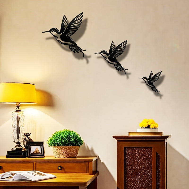 Arte metálico decorativo 3 Birds, cerca decorativa con figuras de colibrí, estilo pastoril, color negro, material de metal, decoración moderna para pared, arte en hierro, artesanía metálica, para dormitorio, sala, cocina, decoración de pared, cerca para