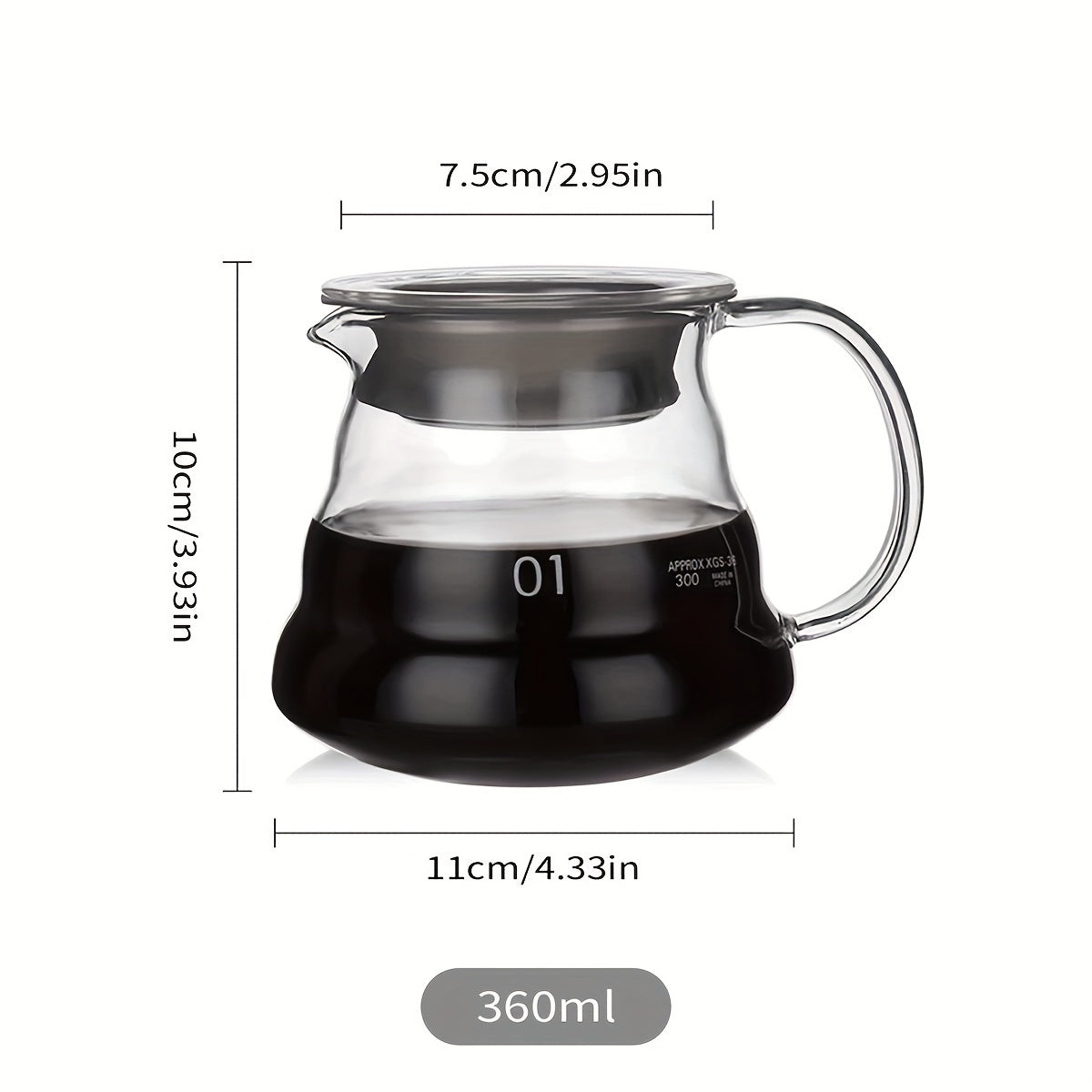 Cafetera de vidrio con capacidad de 360ml/600ml, ideal para uso en cafeterías y hogares.