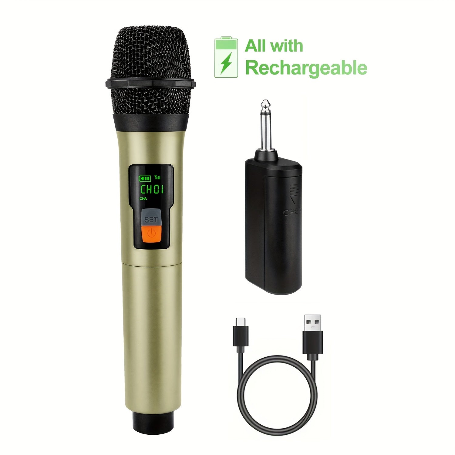 Micrófono sin varillas Recargable, Sistema de Micrófonos Portátiles Dinámicos con Botón de Silencio de Eco para Canto en Karaoke y Fiestas de Iglesia, Salida de 1/4'',