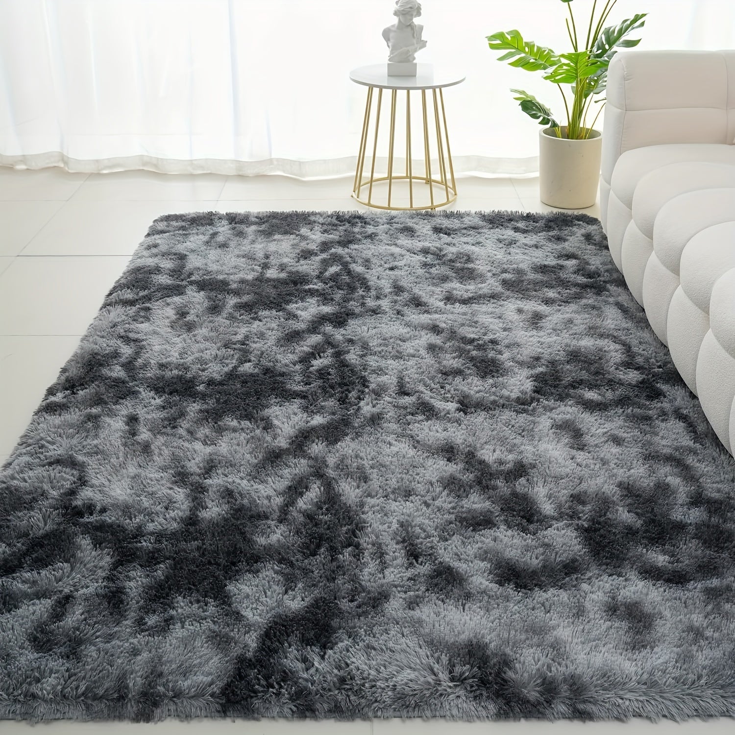 1 pieza, alfombra de felpa larga con degradado tie-dye en gris oscuro, cálida, linda, simple, suave y cómoda, tela premium fácil de limpiar, decorativa para interiores, material grueso y duradero con textura, liviana y portátil para dormitorio, sala de e