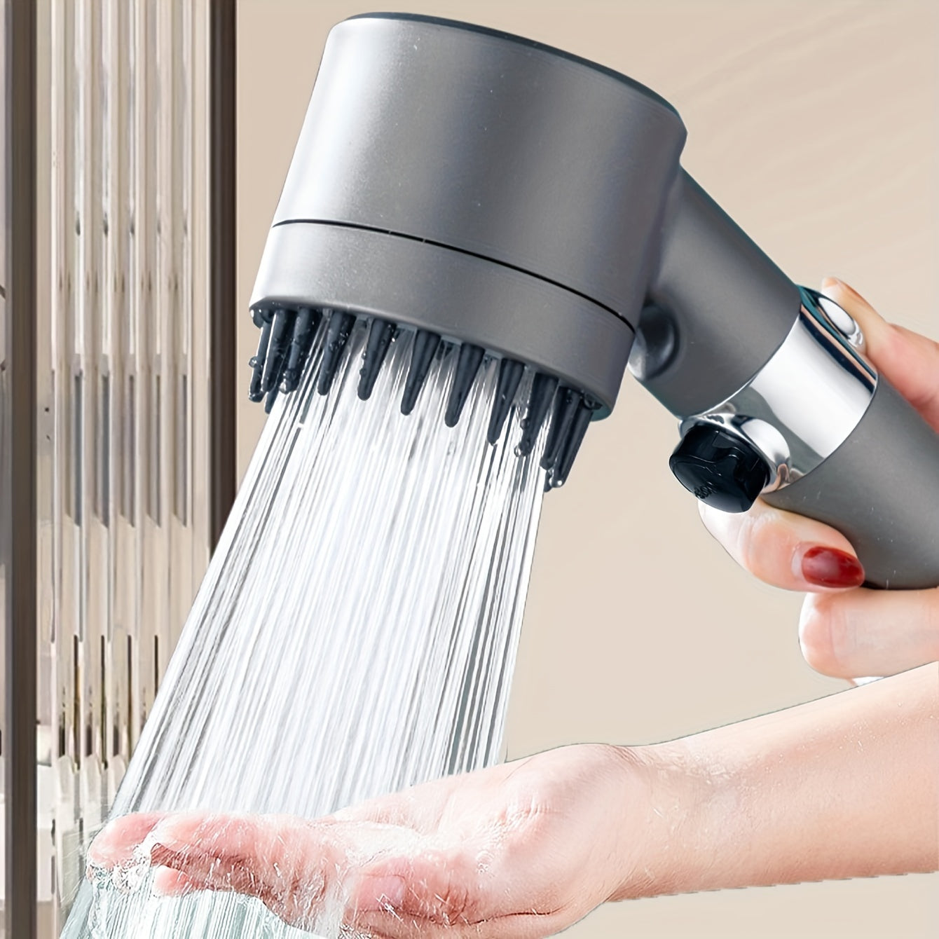 1pc/3pcs Ducha de Mano Presurizada - 3 Modos Ajustables, Rociador Redondo de Masaje a Alta Presión, Cabezal de Ducha Montado en Pared de Plástico Duradero para Baño Moderno, Diseño Elegante