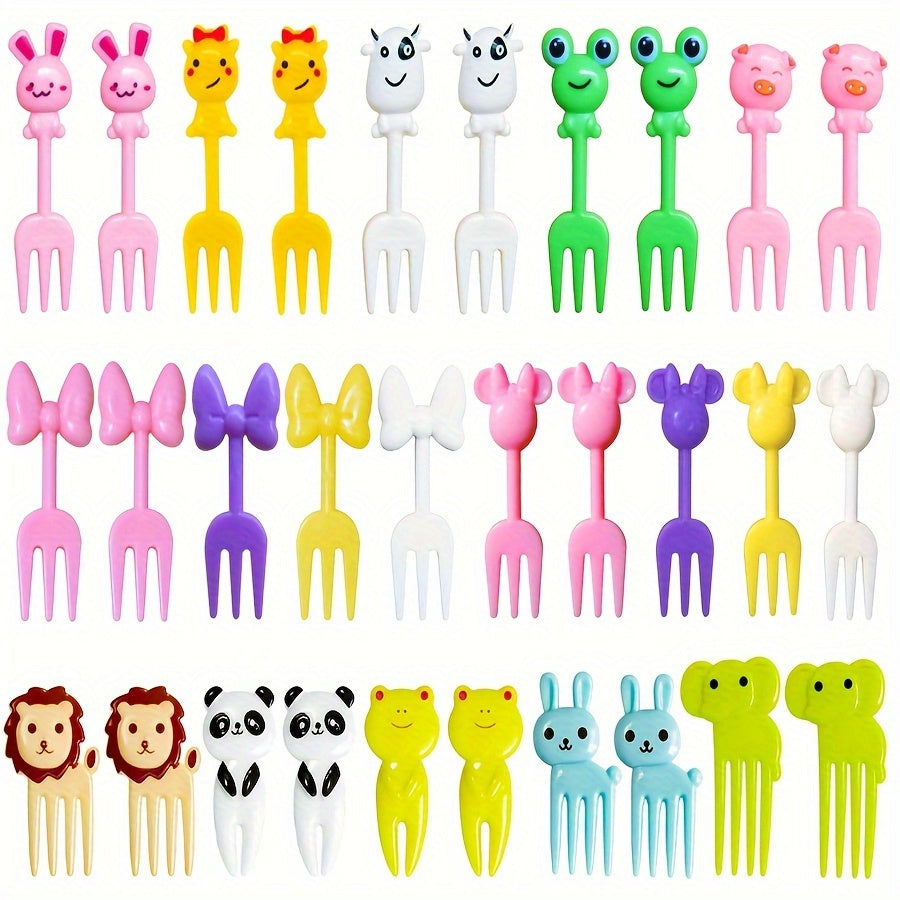30 tenedores de fruta con diseño de animales, tenedores para postres, tenedores pequeños de plástico para cocina, restaurante, picnic, camping o fiestas, accesorios para lonchera, vajilla