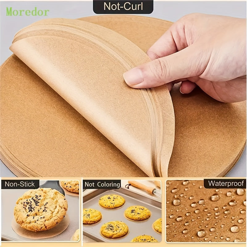 Papel de hornear redondo de 10 pulgadas (25,4 cm) de MOREDOR, antiadherente, ideal para hornear, asar, vaporizar y usar en microondas, duradero, fácil de limpiar, perfecto para moldes de pastel redondos y accesorios de freidora de aire, papel de asado, e