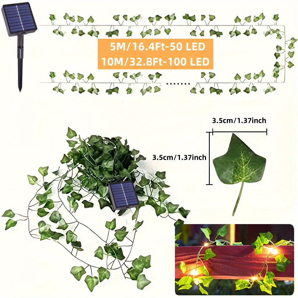 Luces solares YEYAYU en forma de hiedra, 50/100 LED, luces decorativas artificiales con 8 modos, alambre de cobre, para jardín exterior, pared, balcón, cerca, árbol, bodas, fiestas, calles, decoración de restaurantes, decoración navideña, iluminación ext