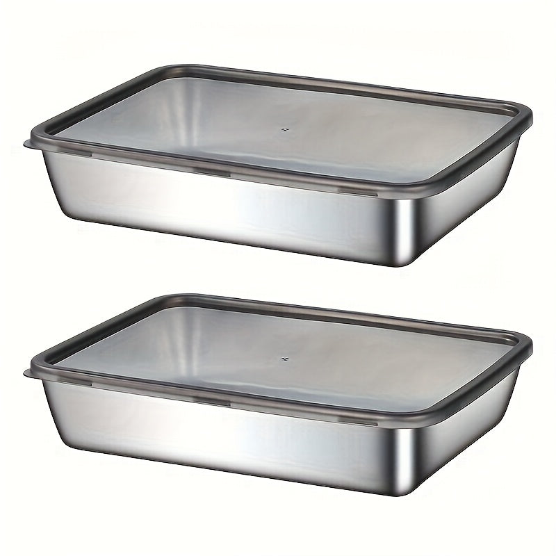 2/3 piezas de Contenedor de Alimentos de Acero Inoxidable - Antifugas, reutilizable, ideal para frutas, carne y verduras | Fácil de limpiar, organizador apilable para refrigeradores, congeladores y despensas, uso en exteriores y hogar