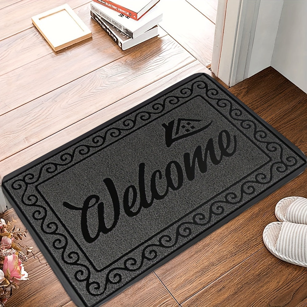 1pieza Alfombrilla de bienvenida duradera - Alfombrilla rectangular de poliéster con respaldo de PVC, lavable en máquina, alfombra de entrada para hogar, oficina, patio, porche y garaje