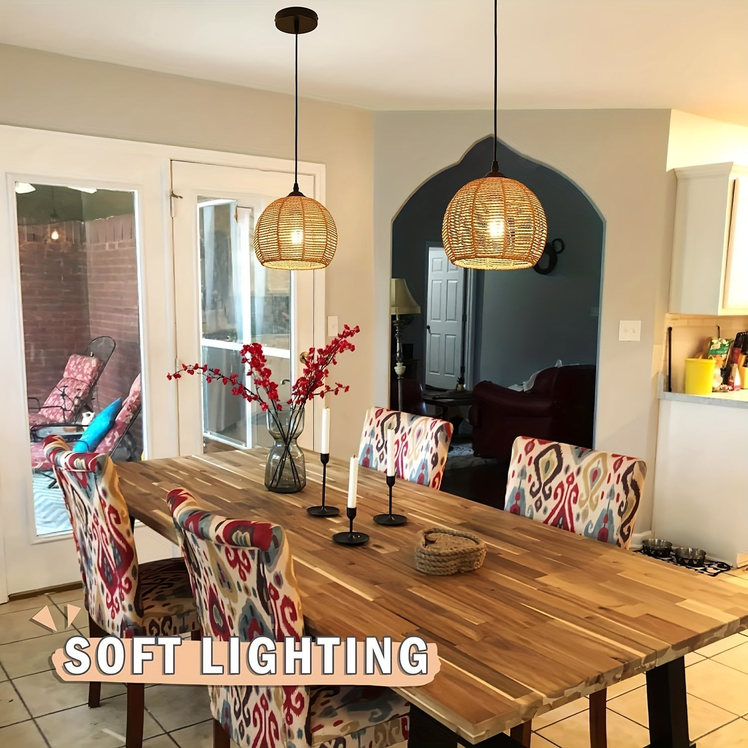 1/3 Piezas, Luces Colgantes De Mimbre Tejido Natural, Estilo Bohemio De Mediados De Siglo, Lámparas De Techo Redondas Rústicas De Granja De 7", Accesorios De Iluminación De Ratán Para Comedor E Isla De Cocina, (Bombillas No Incluidas)