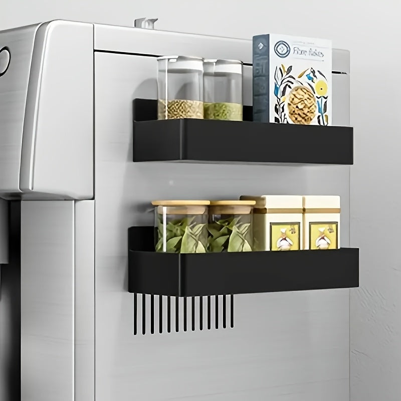 Pack de 2 Cestas Magnéticas Grandes para Almacenamiento en Plástico para Refrigerador, Microondas y Lavadora - Organizador Multifuncional de Cocina, Soporte Magnético para Especias sin Necesidad de Taladro ni Pegamento, Estante Extraíble