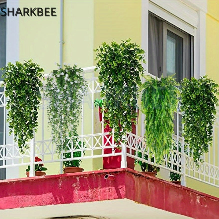 SHARKBIE 6 piezas de Planta Verde Artificial para Exterior Simulación de Helecho Persa, Hiedra y Boj, Adecuado para Jardines Exteriores, Bodas, Festivales, Pasillos, Decoración de Paredes y Puertas Principales, Decoración Colgante Interior y Exterior