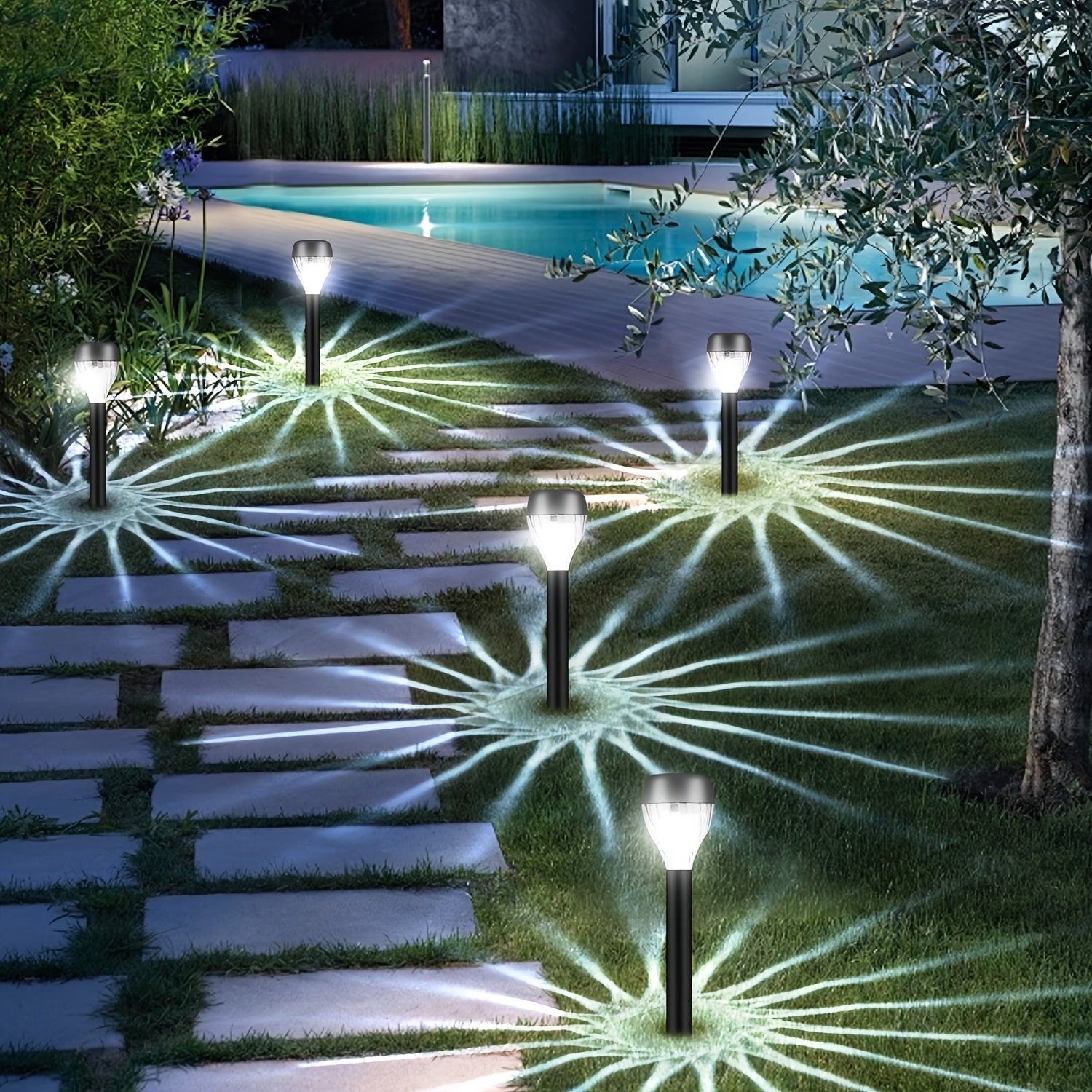 12 luces solares para exteriores, LED cálido/blanco, material ABS duradero, diseño empotrado, ideales para caminos, jardines y villas, batería de níquel recargable con energía solar, iluminación exterior | Luces de camino modernas | Batería recargable so