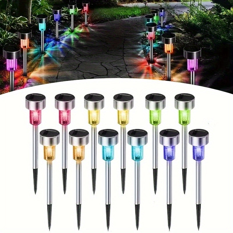 10/12 piezas de luces solares para exteriores, luces decorativas para exteriores de acero inoxidable, adecuadas para iluminación de paisajes exteriores de patios, césped, caminos, terrazas, garajes, jardines y otras ocasiones, decoración de senderos para