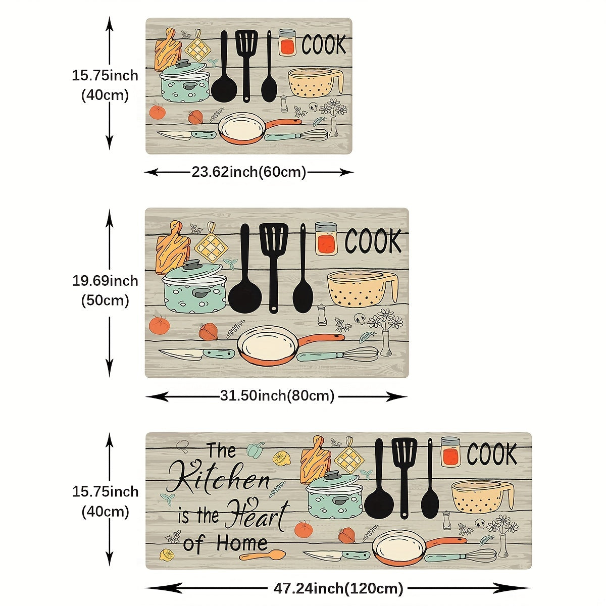 Alfombra de cocina moderna con diseño de cubiertos y letras, en poliéster, 1 unidad