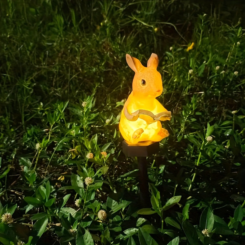 1pc Lámpara de Jardín con Estaca Solar LED en Forma de Conejo para Lectura, Iluminación de Resina para Parque y Patio, Decoración Ambiental del Paisaje Alimentada por Energía Solar
