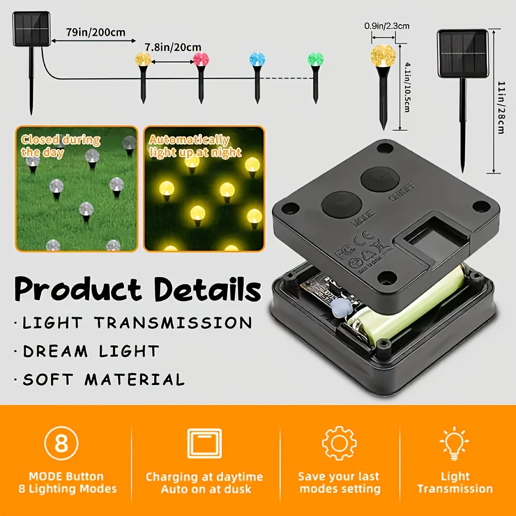 20 piezas de luces solares para jardín, lámparas de césped impermeables para exteriores con 8 modos de iluminación, encendido automático/apagado, construcción metálica, tema floral, control de botón, ideal para Navidad, bodas, fiestas, camping, decoracio