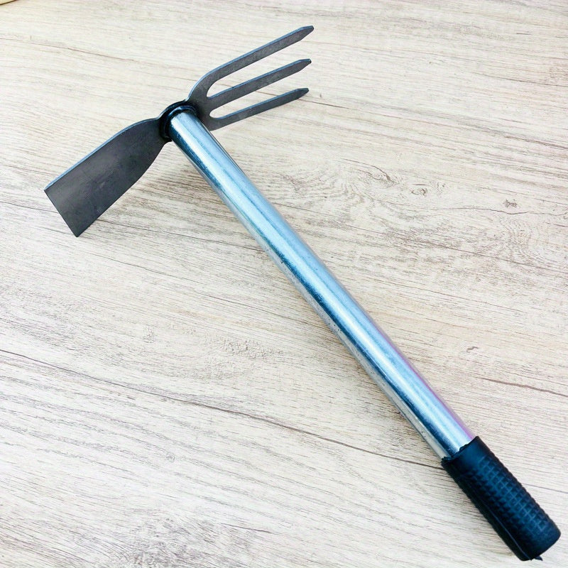 1 pieza de pala y rastrillo de doble propósito con mango de acero duradero - Herramienta de jardinería ergonómica para palas y rastrillos eficientes, ideal para plantar flores, mantenimiento de jardines | Rastrillo de metal resistente | Diseño ergonómico