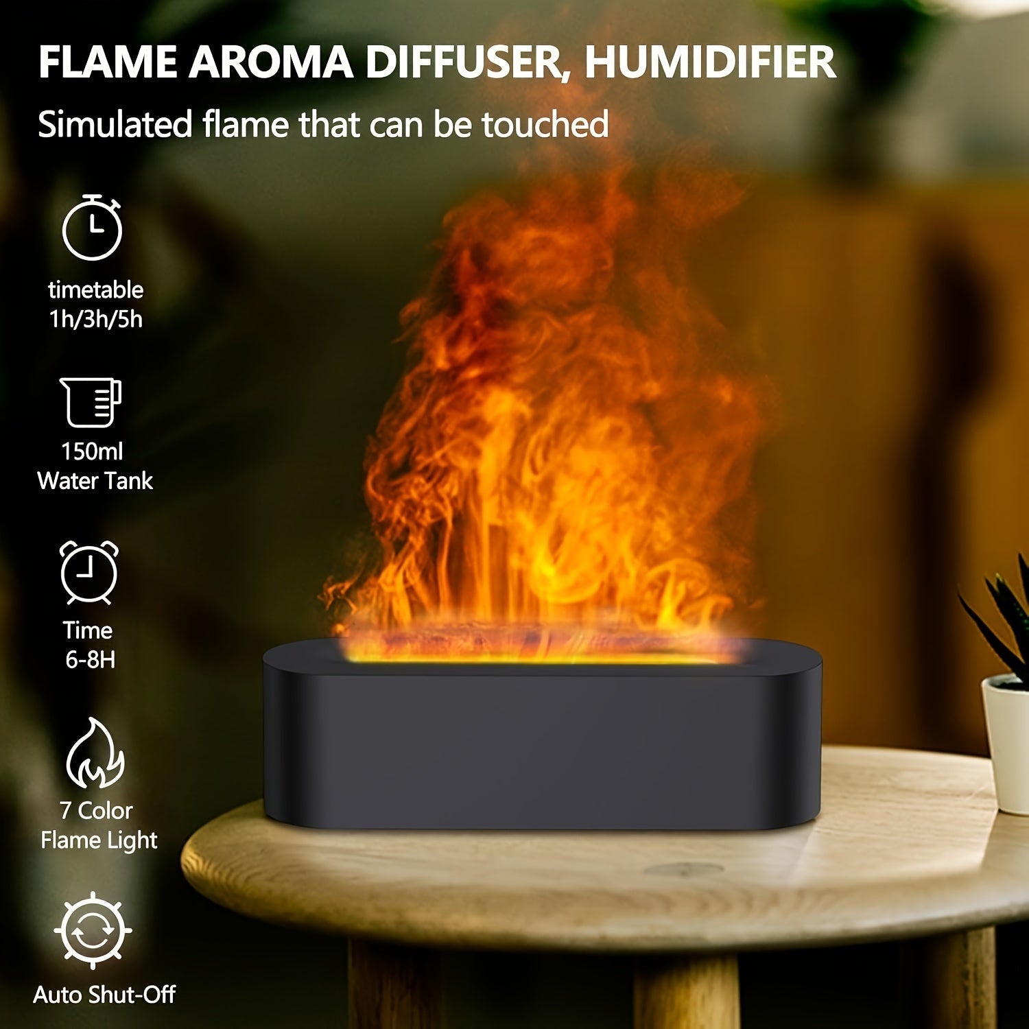 Máquina de aromaterapia de llama de color degradado, material ABS, apagado programado de 3 velocidades, protección contra cortes de agua y energía, humidificador evaporativo, alimentado por USB, rocío frío, para hogar, oficina, estudio de yoga y spa, tem