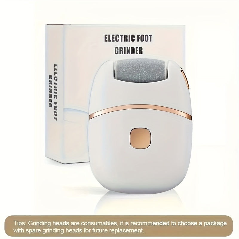 1 pieza de limpiador de pies eléctrico recargable con batería de litio de 400 mAh - Material plástico hipoalergénico, carga USB, herramienta portátil para el cuidado de los pies para diseños gruesos, blancos y dorados, limpiador de pies recargable, acces