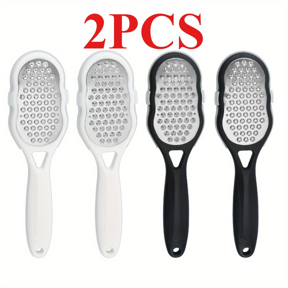 2 Piezas de Exfoliador Manual de Acero Inoxidable para Pies y Manos - Herramienta Ergonómica con Superficie de Doble Textura, Mangos Blancos y Negros, Sin Batería Necesaria para Eliminación de Piel Muerta, Diseño Elegante, Exfoliador de Alta Calidad, Exf