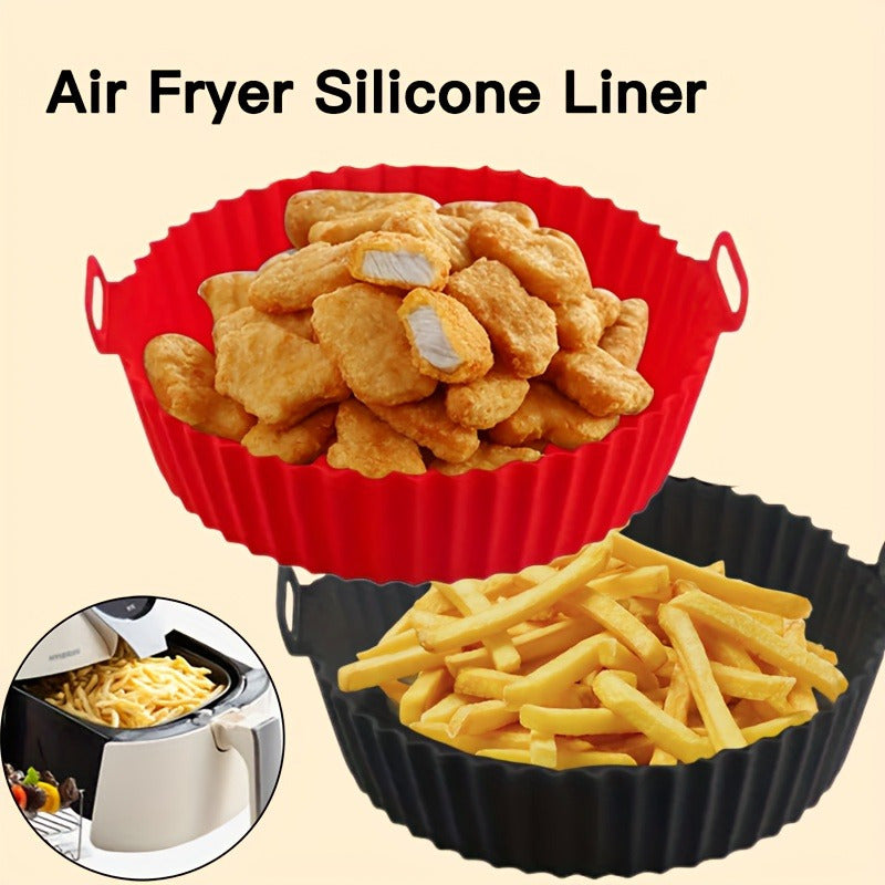 Revestimiento de Silicona Antiadherente para Freidora de Aire - Bandeja de Cocina Reutilizable para BBQ, Alfombrilla de Grado Alimenticio Engrosada para Cocinar Saludable, Diseño Rojo y Negro, Perfecto para Pizzas, Pollo, Papas Fritas y Más, Accesorios p