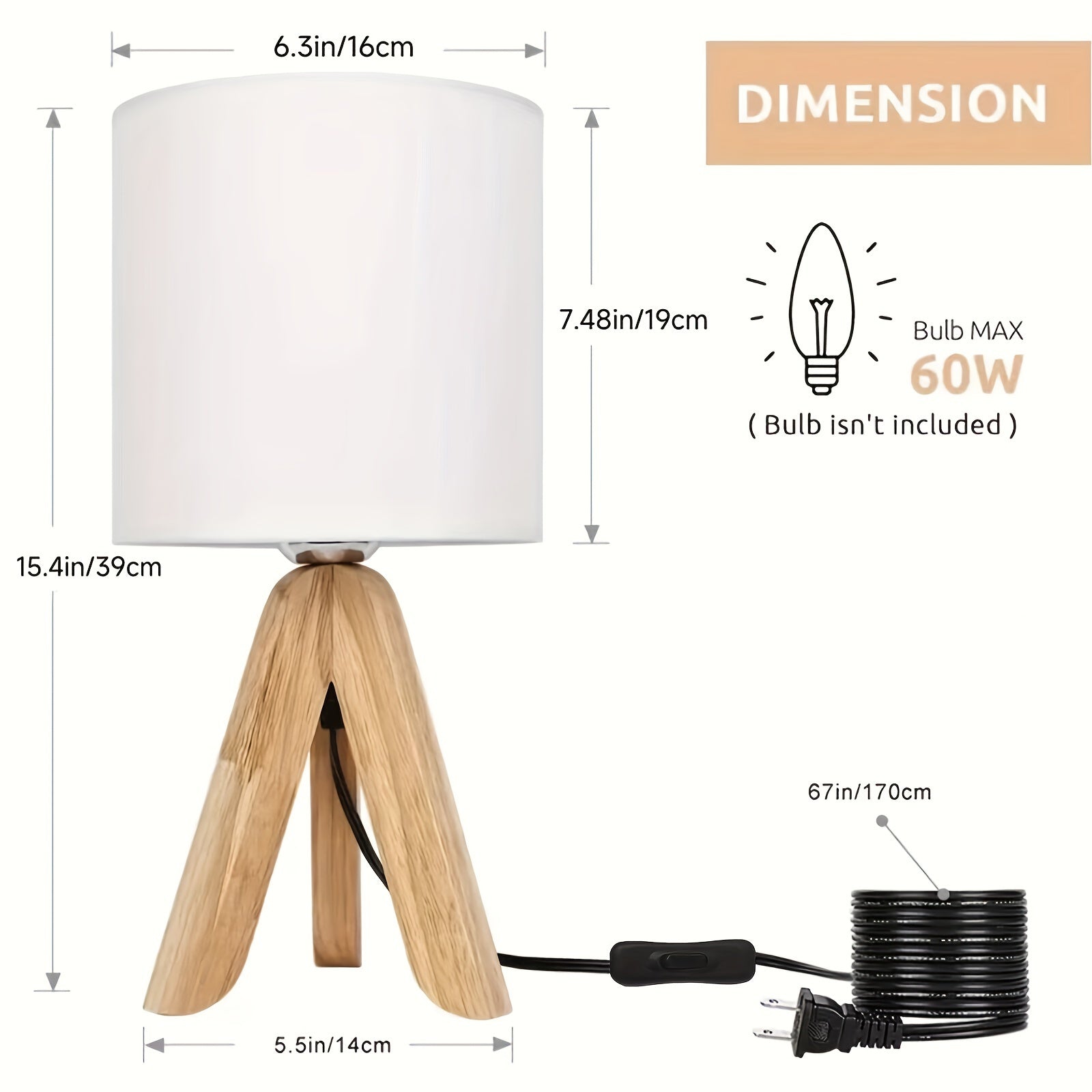 1pc Lámpara De Mesa, Linda Lámpara De Escritorio, Lámpara De Noche Con Pantalla De Tela Y Base De Trípode Para Habitación, Oficina, Sala De Estudio, Dormitorio, Dormitorio