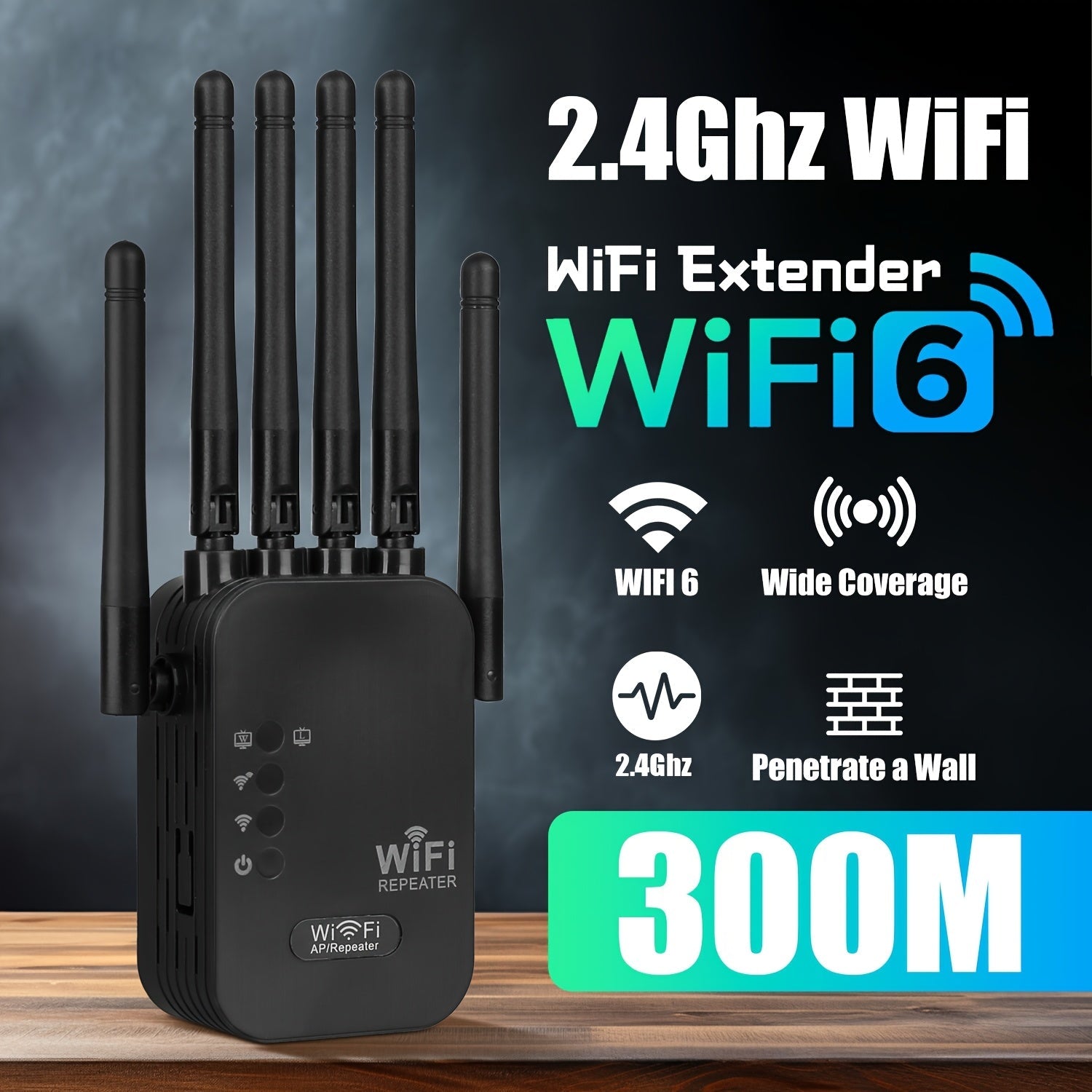 Repetidor de señal de Wi-Fi, mejorador de red doméstica, compatible con el sistema WIFI6 - Alta velocidad, compatible con 2,4 GHz, enchufa y juega, sistema de 6 antenas, cobertura estable en toda la casa, expansión de Wi-Fi fácil, adecuado para oficina,