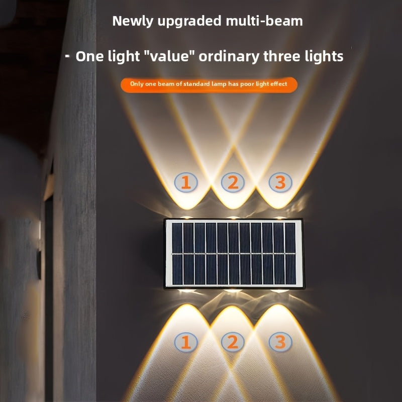 1pc. luz solar de pared exterior, 3000k luz solar para exteriores, luz de porche con 6LEDs, luz de patio, farola exterior, 1800mAh Adecuada para jardín, patio, estacionamiento, iluminación decorativa comercial ip54