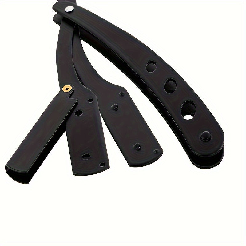Navaja de afeitar manual de acero negro vintage, cuchilla de afeitar de moda antigua con soporte, herramienta de afeitar clásica para la cara, afeitadora de pelo duradera para hombres