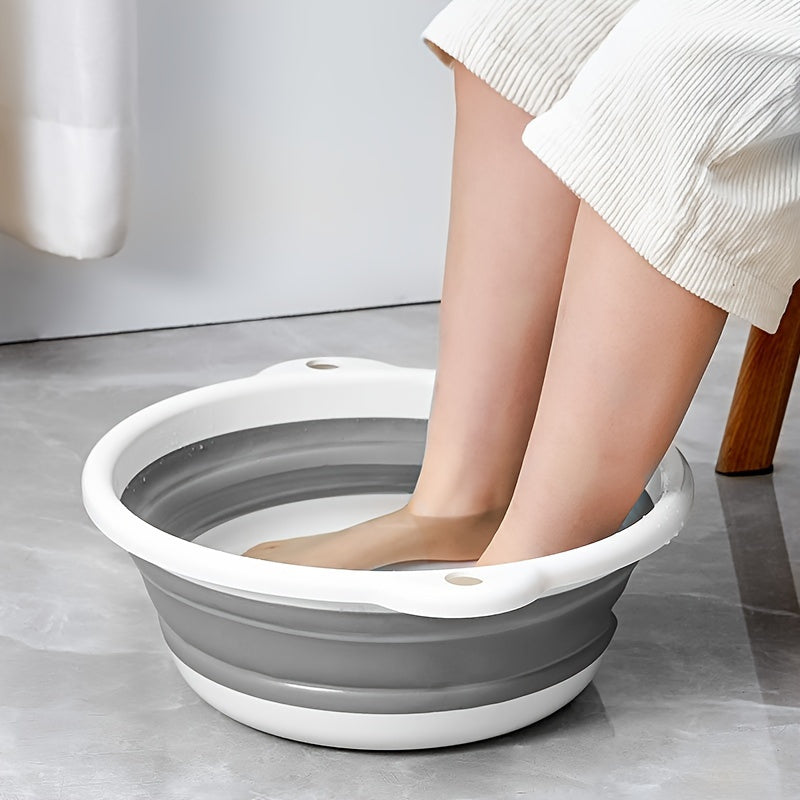 Baño de pies plegable y portátil de 12 x 12 pulgadas - Plástico hipoalergénico, no requiere electricidad, diseño compacto para uso en casa y viajes, blanco y gris, baño de pies, spa de pies para viajes, estética moderna, construcción duradera