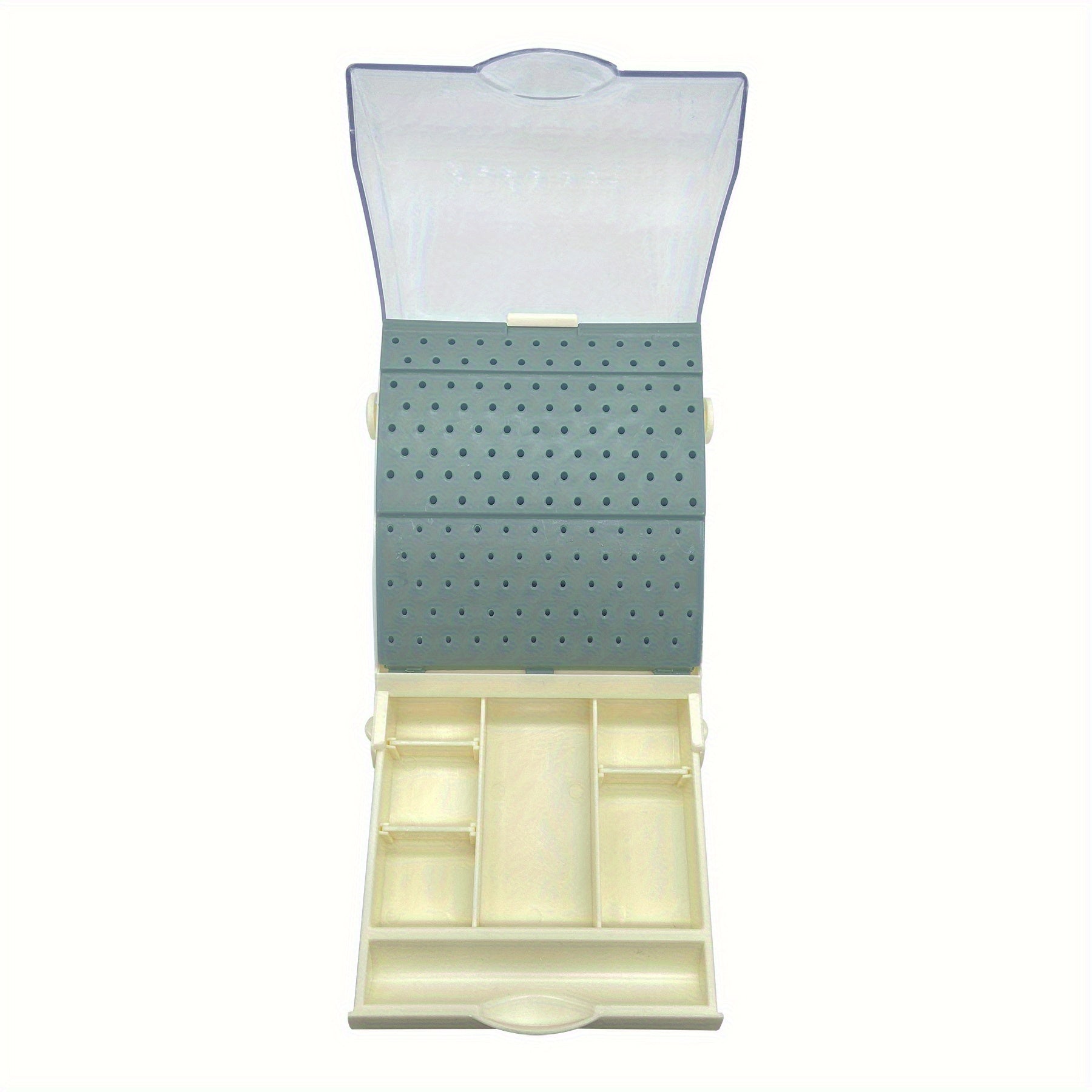 Organizador de Colocación para Brocas de Plástico con 142 Agujeros - Estuche Esterilizable Autoclavable con Cierre Seguro, Porta Desinfectante Duradero para Fresas Dentales, Manos y Pies, Cajón Extraíble & Diseño Transparente, Dispensador de Sanitizante