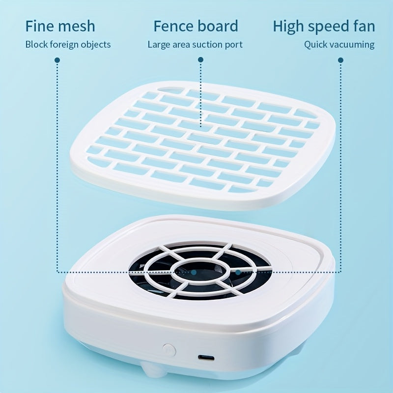 Recopilador de polvo y escombros USB - Herramienta de manicura moderna y duradera de plástico con acentos azules, diseño de 8 ranuras, incluye almohadilla de filtro para técnicos de uñas y uso en casa, eliminador de polvo de uñas, herramienta de belleza