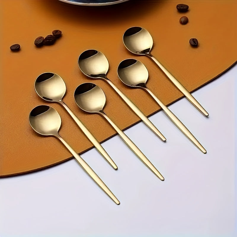 12/24 piezas de juego, elegante cuchara de postre de acero inoxidable dorado, -Se puede utilizar para café, cuchara de sopa y más, apto para lavavajillas, perfecto para uso doméstico o en restaurantes.