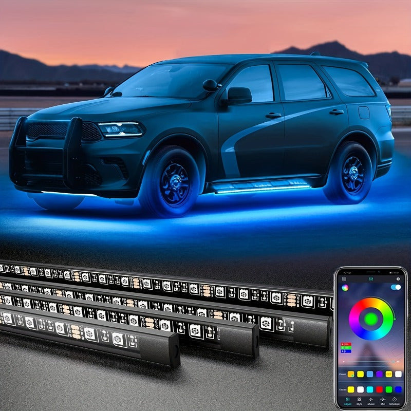Barra de luces LED RGB con control por voz, 90x120 cm - Iluminación ambiental con cambio de color controlada por aplicación inalámbrica para vehículos, 12V con conexión directa, sin batería