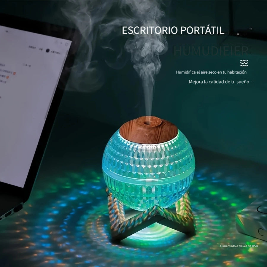 Humidificador de lujo con cristales de colores y conexión USB, capacidad de 350 ml - Purificador de aire con niebla nano silencioso, ideal para ambiente romántico e hidratación, sin batería incluida