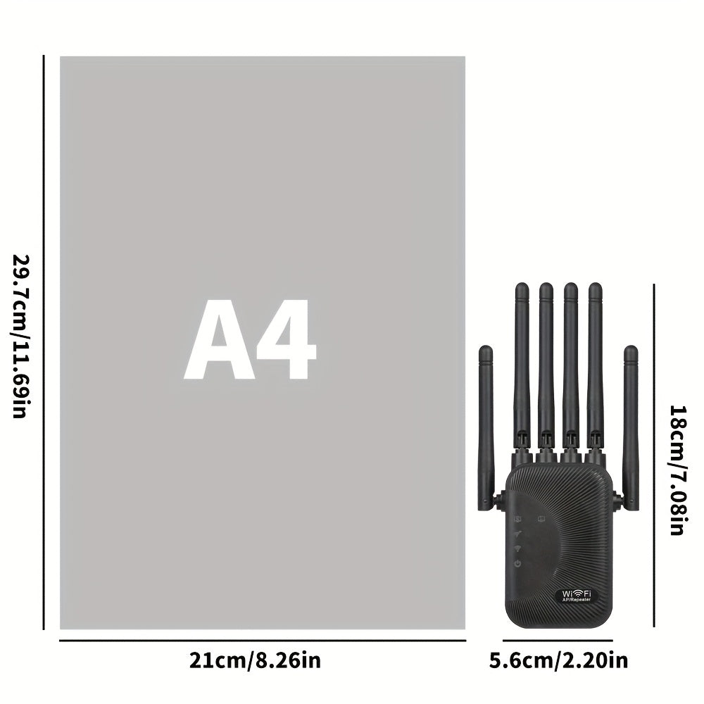 Extensor de WiFi Momoter - Amplificador de Señal con Puerto Ethernet, 6 Antenas (Cobertura 360°), Red Inalámbrica para Hogar/Oficina, Compatible con Smartphones, Tabletas y TVs Inteligentes, Enchufes US, Antenas Verticales, Electrónica de Alta Calidad