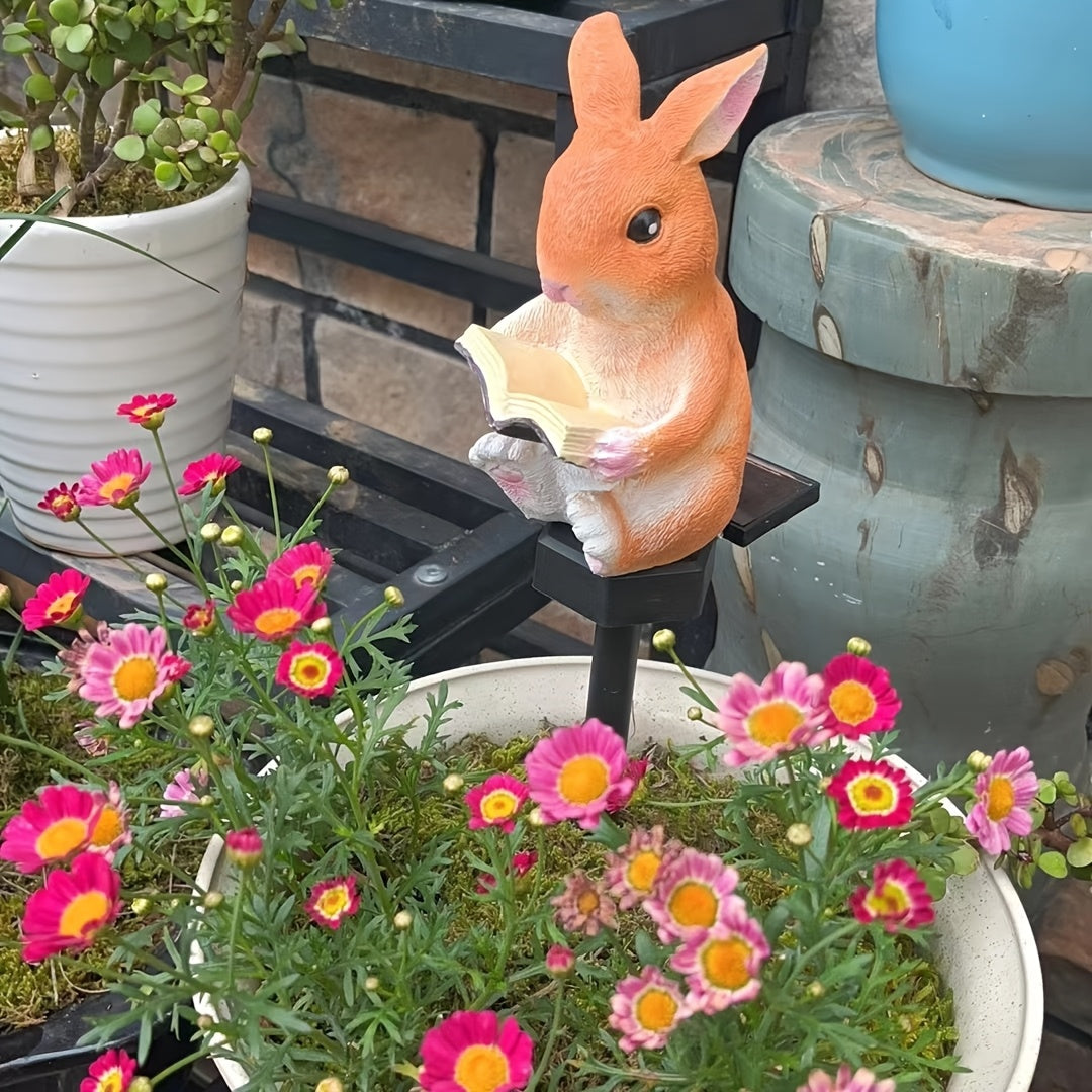Lámpara de lectura de conejo alimentada por energía solar - Luz decorativa solar para exteriores con LED, funcionamiento con batería, ideal para jardín y patio, decoraciones solares para exteriores.