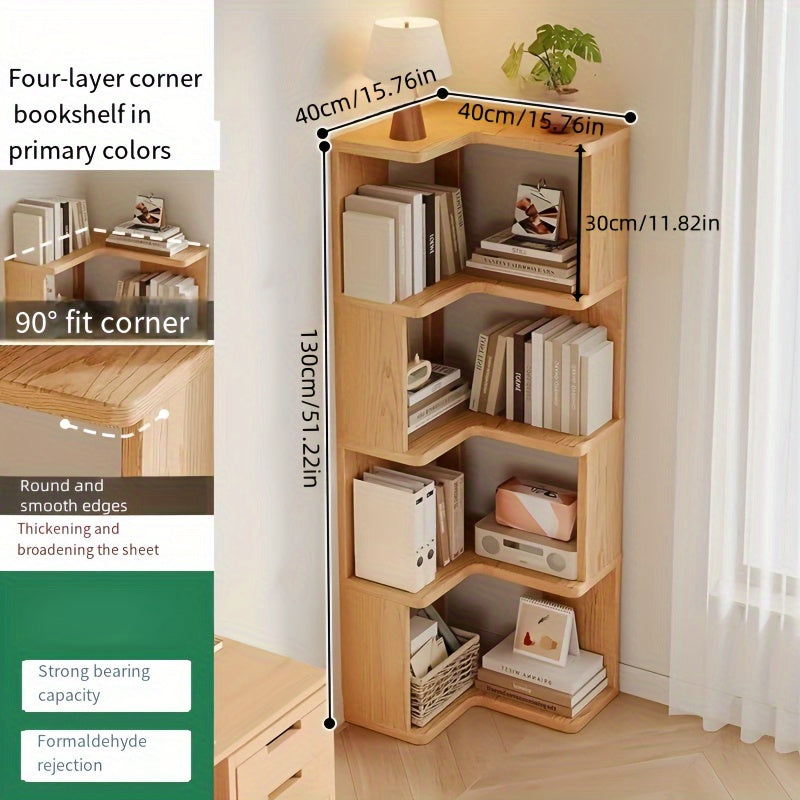 1pc Estantería de Esquina Independiente en Madera Maciza - Diseño Multinivel Ahorrador de Espacio, Acabado Natural, Fácil Montaje para Sala, Oficina o Dormitorio, Organización Minimalista, Construcción Duradera, Estante Versátil, Decoración Interior