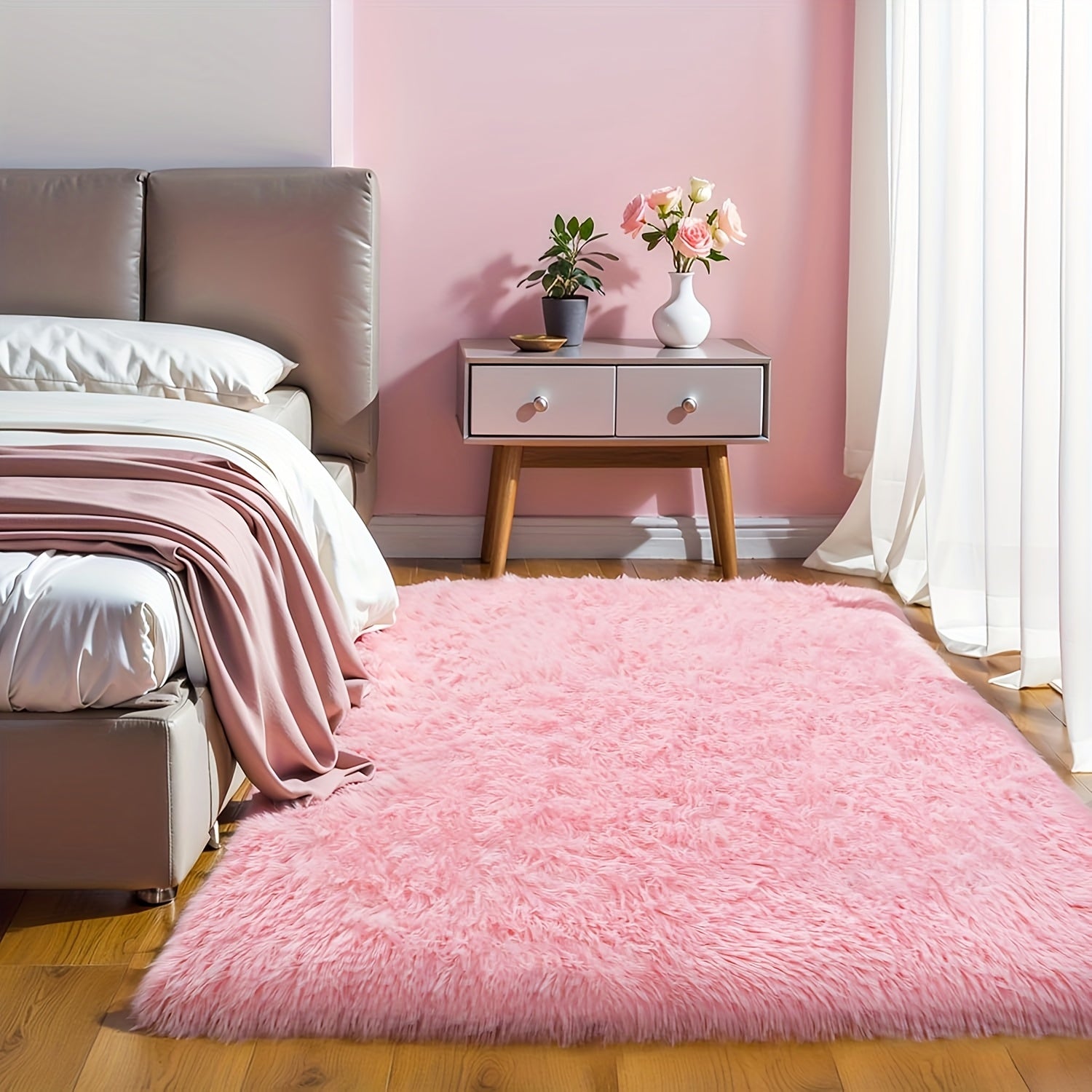 Alfombra de felpa negra profunda de lujo - Suave, hipoalergénica y liviana, fácil de limpiar - Ideal para sala, dormitorio y más - Hecha a mano en poliéster, antideslizante, forma rectangular, alfombras para sala