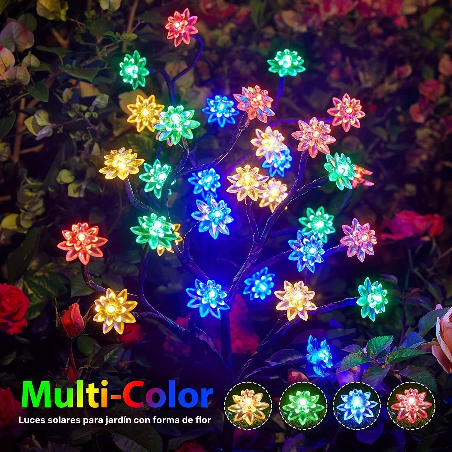 Lámparas solares de loto en rama para decoración de jardín exterior, ideales para patios, céspedes y jardines, con luces LED tipo cerezo