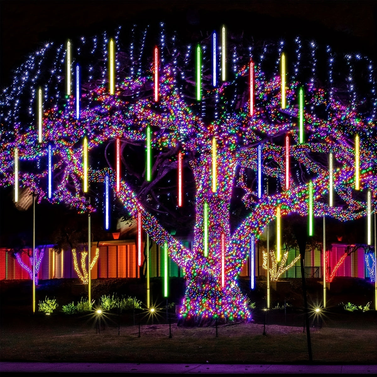 1 pieza de Luz Solar LED de Lluvia Meteórica, Luz para Jardín Exterior, 50.06cm/30.0cm con 8 Tubos para Patio, Paisaje, Barra, Tienda, Calle, Centro Comercial en Acción de Gracias, Navidad, Halloween, Boda, Decoración del Árbol de Navidad, Iluminación Ex