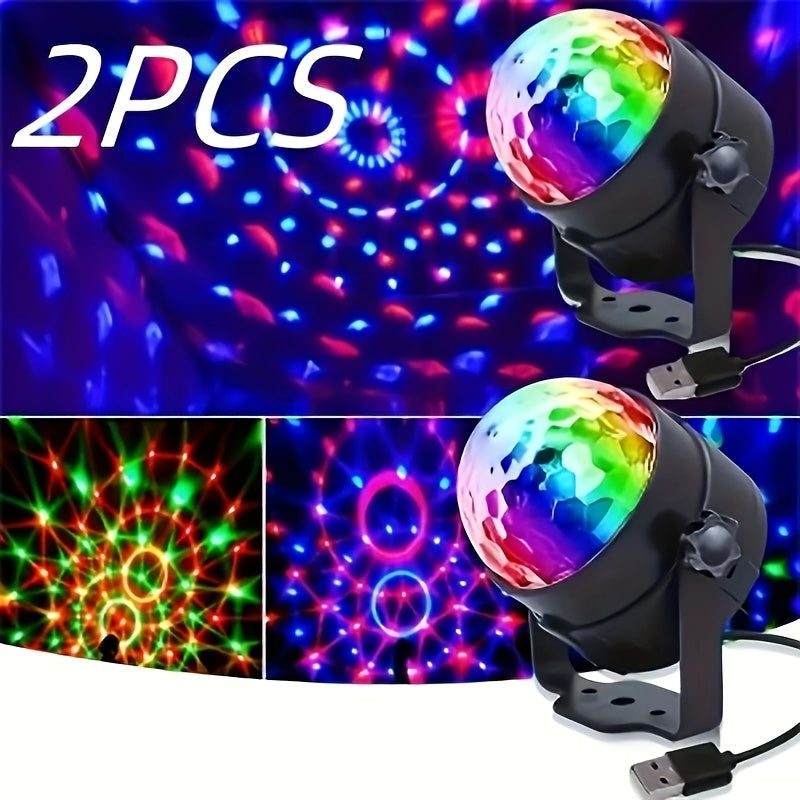 Luces LED de bola mágica para discoteca - 2 piezas, control por voz, multicolor, para escenario, con alimentación USB, control remoto inalámbrico, para hogar, KTV, bodas, estudios de baile - decoración para fiestas DJ sin batería