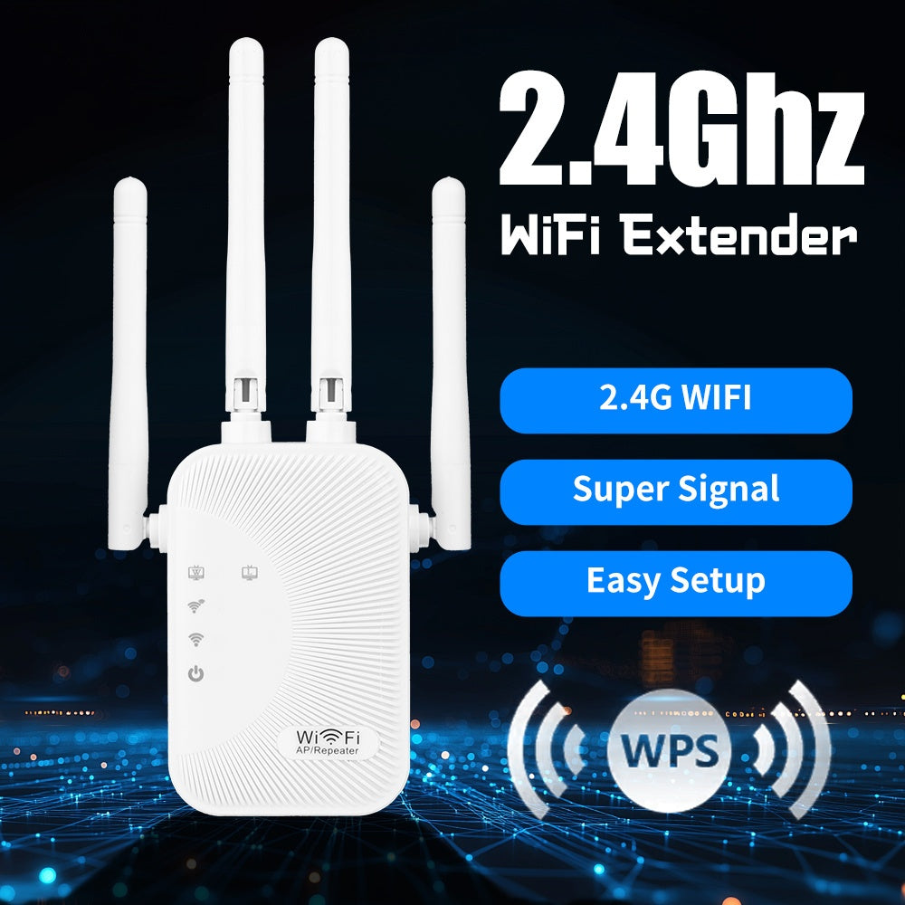 Momotor Extensor WIFI, Amplificador de Señal WIFI 2.4GHz Alta Velocidad sin varillas, Potente con 4 Antenas, Alta Penetración, Modo Seguro WPS, Ruta Extendida Dual - Ideal para Hogar, Cafeterías y Oficinas